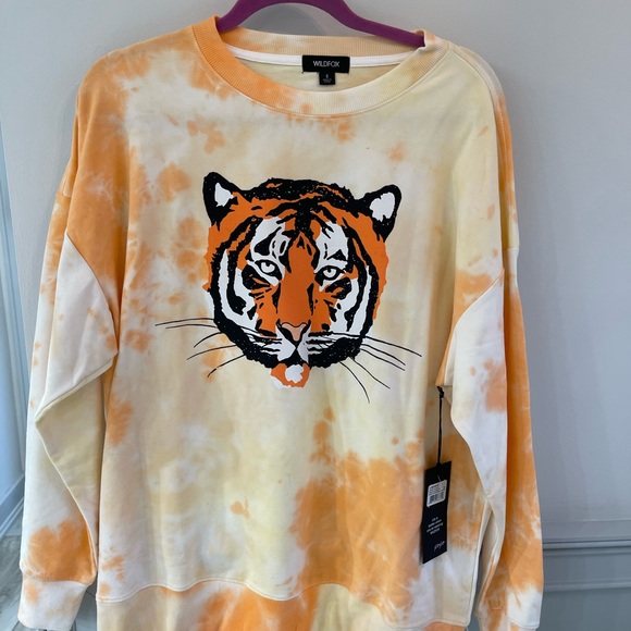 Wildfox Le Tigre Road-trip Sweatshirt Tie Dye Oversized Comfy Cozy Tiger Sweater - Picture 2 of 4